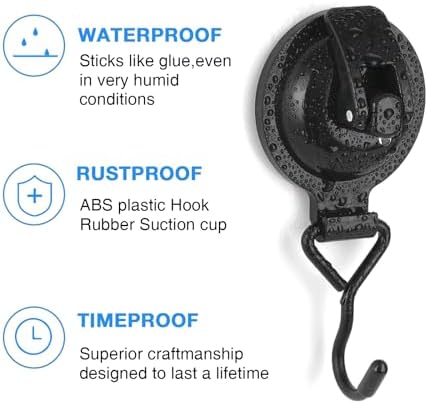 Heavy Duty Vacuum Wreath Hook 13 lbs Shiny Black 2-Pack