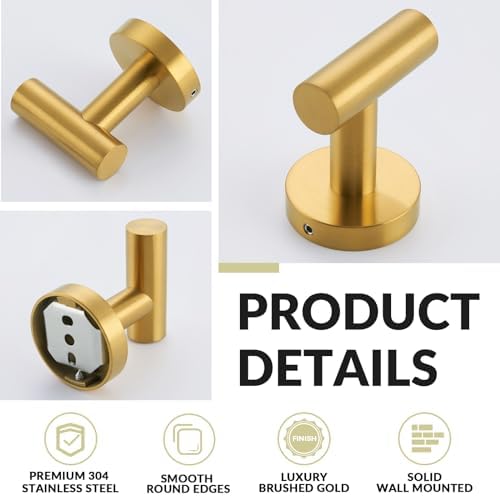 Sturdy Stainless Steel Robe Hook Brushed Gold Wall Hook for Home Storage