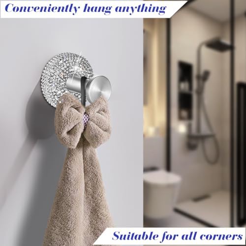 GUFONKOD Polished Matte Chrome Bling Hooks for Shower Bathroom Kitchen Up to 15 lbs - Rhinestone Design