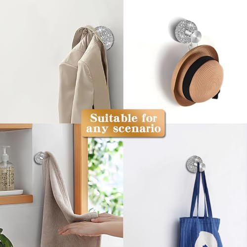 GUFONKOD Polished Matte Chrome Bling Hooks for Shower Bathroom Kitchen Up to 15 lbs - Rhinestone Design