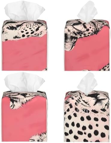 Pink Cheetah Art Print Leather Tissue Box Holder 52x52x52 Inches