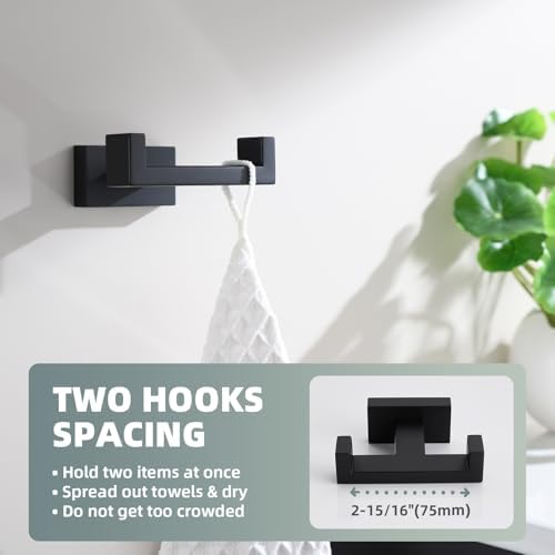Suyar Matte Black Double Towel Hook Set