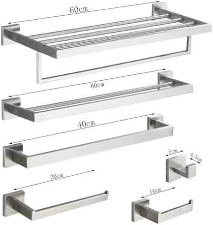 IsolaY Brushed Nickel Bathroom Hardware Set - 304 Stainless Steel Towel Bar and Holder 40cm x Hangers