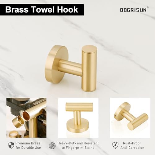 QOGRISUN Brass Towel Hook for Bathroom - Gold Coat Heavy Duty