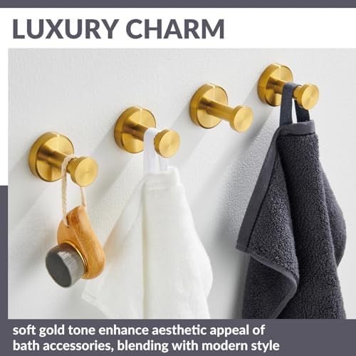 APLusee Round Robe Towel Hook 4Pack 304 Stainless Steel Brushed Gold 15inch