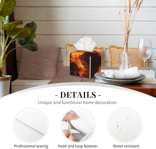 High-Quality Leather Tissue Box Holder - Fiery Orange Flames Energy Print