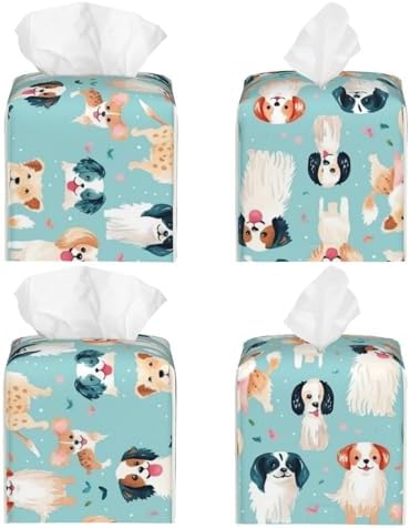 Luwuqiwu Colorful Dog Print Leather Tissue Box Holder 52x52x52inch Square Storage Box for Bathroom Kitchen Home Car