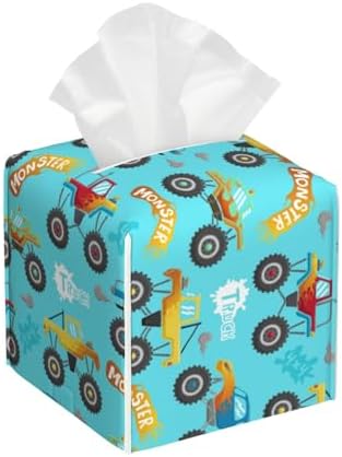 LuwuqiuW Cartoon Monster Truck Print Leather Tissue Box Holder 52x52x52 inch Durable Stylish