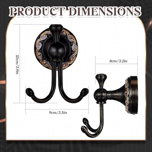 2 Pcs Oil-Rubbed Bronze Towel Hook SetanticQE Robe CopperHang in Bathroom Kitchen