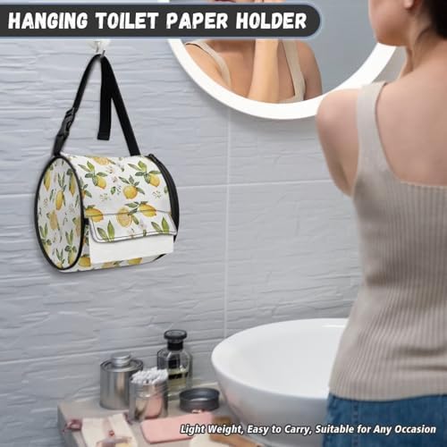 Lemon Print Oxford Fabric Toilet Paper Organizer Bag for Home Bathroom