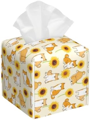 Premium Shiba Inuprint Leather Tissue Box Holder for HomeCar -Long-lasting Durable Design