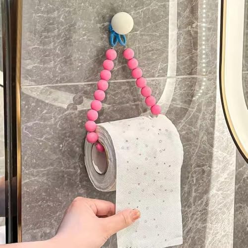 ELEFOCUS Dopamine Rose-Beaded Punch-Free Toilet Paper Holder Wall-Mounted Bathroom Organizer Pink