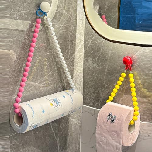 ELEFOCUS Dopamine Rose-Beaded Punch-Free Toilet Paper Holder Wall-Mounted Bathroom Organizer Pink