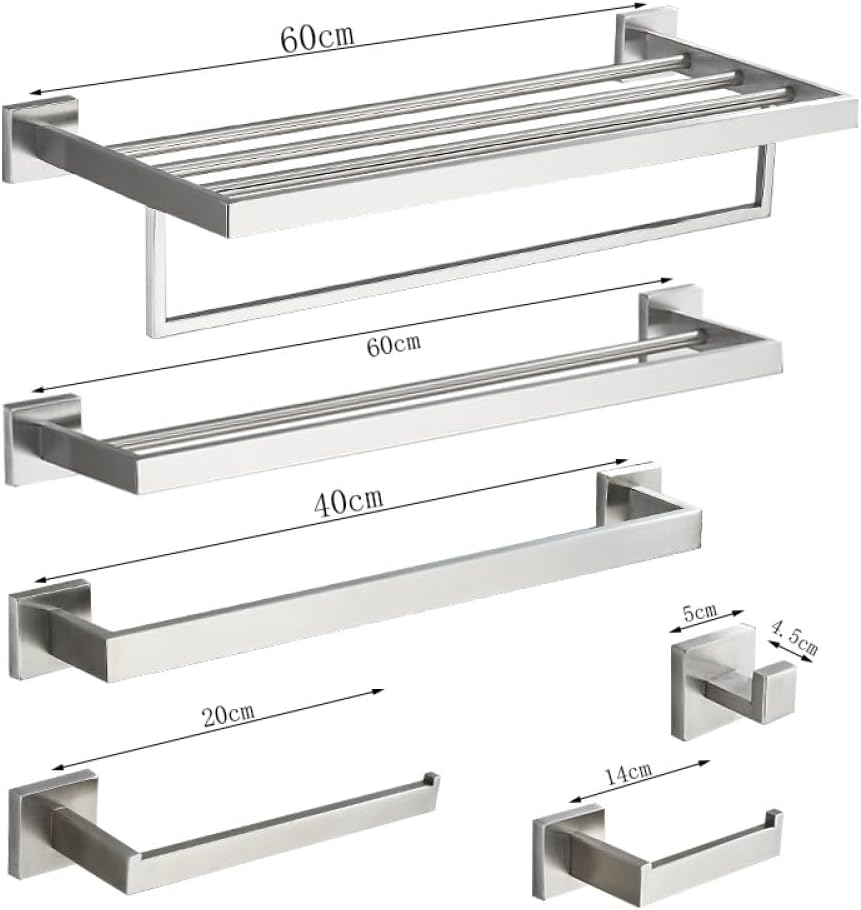 IsolaY Brushed Nickel Bathroom Hardware Set - 304 Stainless Steel Towel Bar and Holder 40cm x Hangers