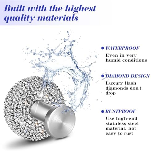 GUFONKOD Polished Matte Chrome Bling Hooks for Shower Bathroom Kitchen Up to 15 lbs - Rhinestone Design