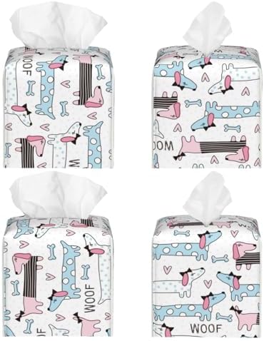 Dachshund Dog Puppy Print Leather Tissue Box Holder 52x52x52
