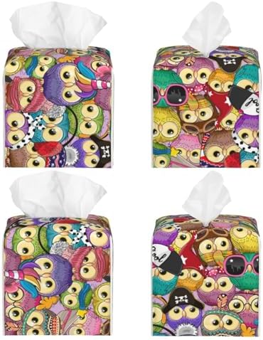 Stylish Cartoon Owl Print Leather Tissue Box Holder