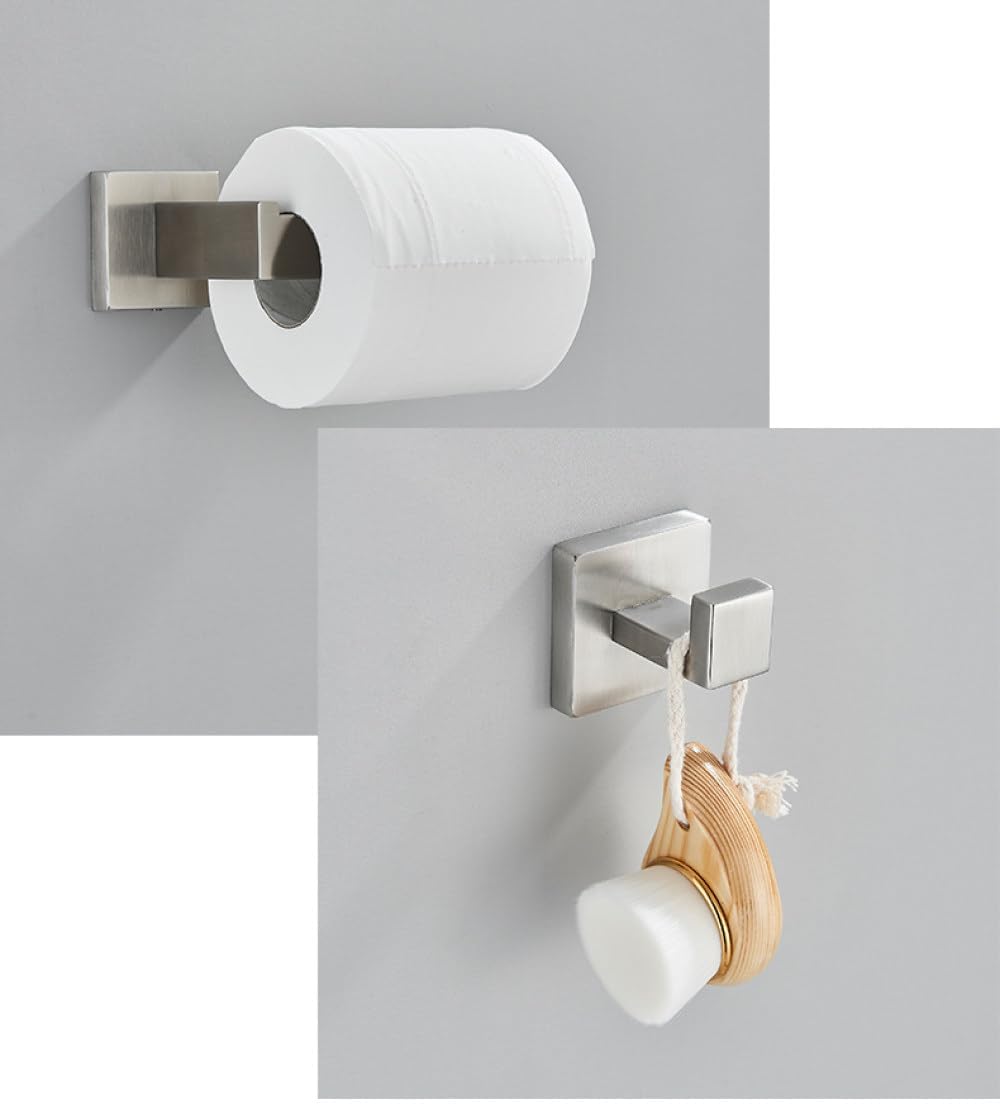 IsolaY Brushed Nickel Bathroom Hardware Set - 304 Stainless Steel Towel Bar and Holder 40cm x Hangers