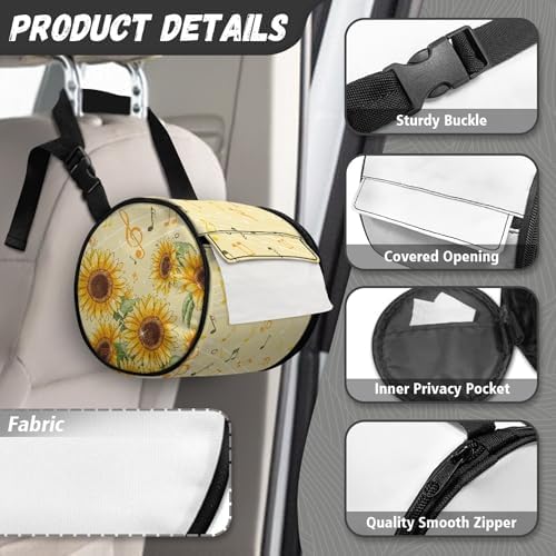 Sunflower-print Camping Toilet Paper Holder w Adjustable Straps