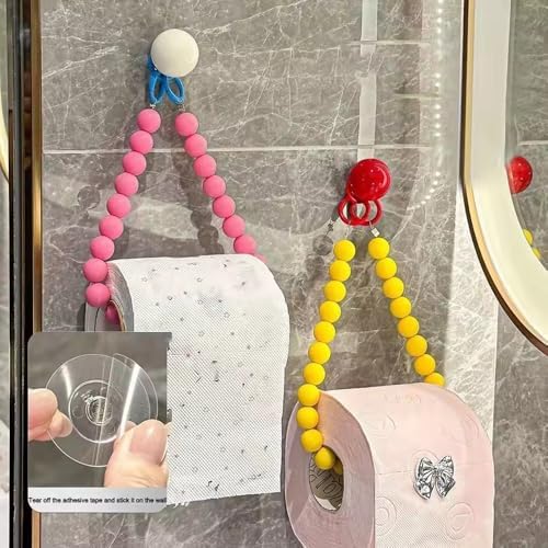 ELEFOCUS Dopamine Rose-Beaded Punch-Free Toilet Paper Holder Wall-Mounted Bathroom Organizer Pink