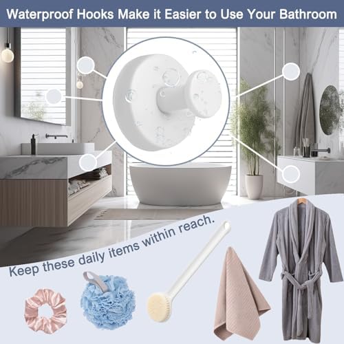 2-Pack No Drill Suction Cup Hooks for Bathroom Kitchen - White