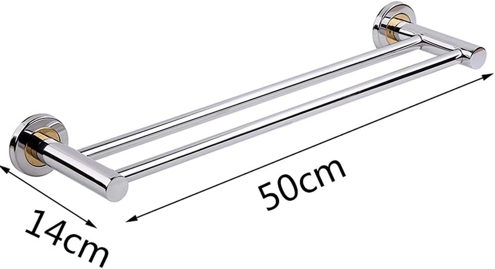 Sturdy 50x14cm Stainless Steel Towel Bar Double Bar Bathroom Rack Wall-Mounted Towel Holder