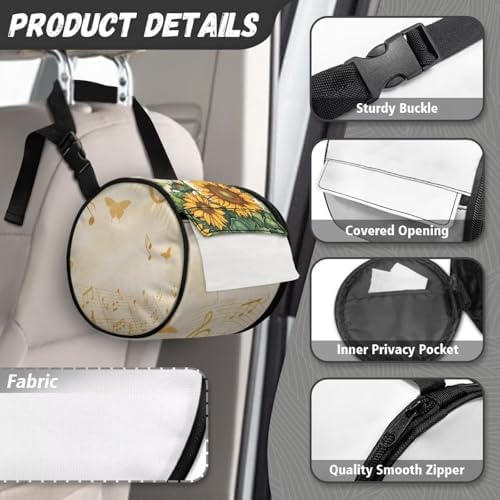 ZDCUSTOM Music Sunflower Round Paper Towel Storage Bag - Durable Compact