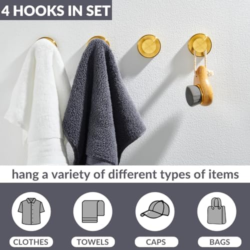 APLusee Round Robe Towel Hook 4Pack 304 Stainless Steel Brushed Gold 15inch
