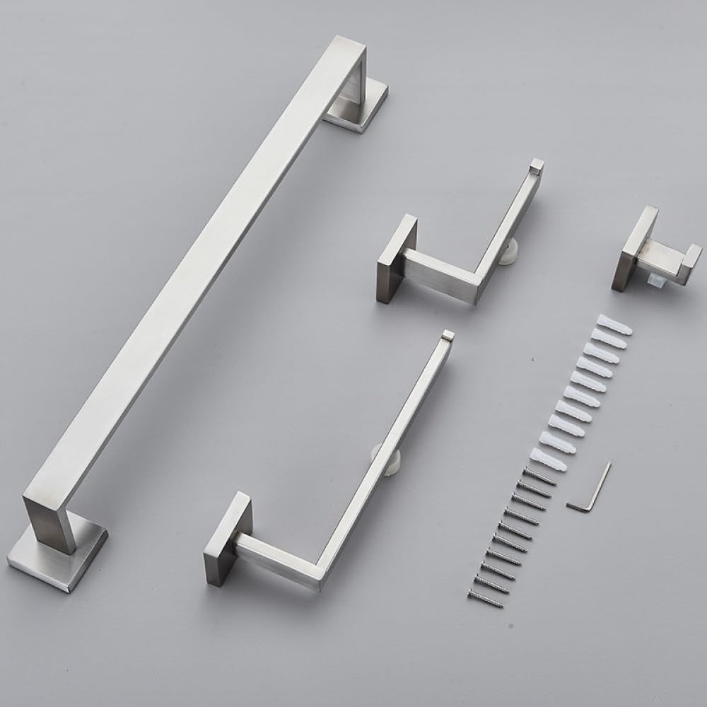 IsolaY Brushed Nickel Bathroom Hardware Set - 304 Stainless Steel Towel Bar and Holder 40cm x Hangers