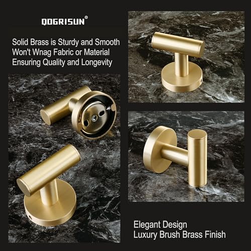 QOGRISUN Brass Towel Hook for Bathroom - Gold Coat Heavy Duty