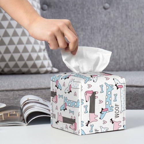 Dachshund Dog Puppy Print Leather Tissue Box Holder 52x52x52