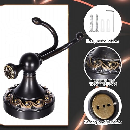 2 Pcs Oil-Rubbed Bronze Towel Hook SetanticQE Robe CopperHang in Bathroom Kitchen