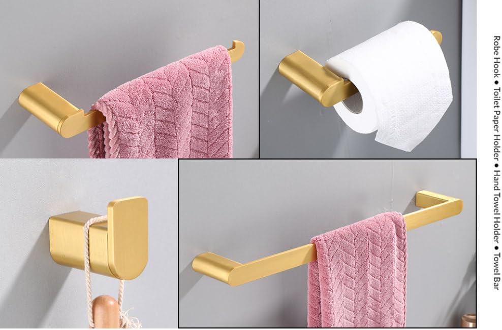 Beautiful Brushed Gold Towel Bar Set with 4-Piece Wall-Mounted Tangent Holder for Bathroom
