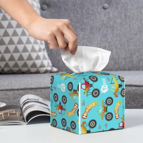 LuwuqiuW Cartoon Monster Truck Print Leather Tissue Box Holder 52x52x52 inch Durable Stylish