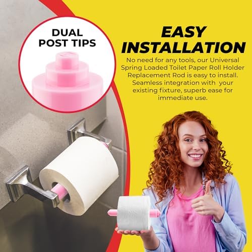 Ergonomic Pink Plastic Toilet Paper Holder Replacement with Spring Loaded Design