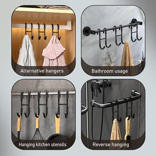 RICHMIRT 4-Piece Black 304 Steel Bathroom Showers Frameless Door Hooks