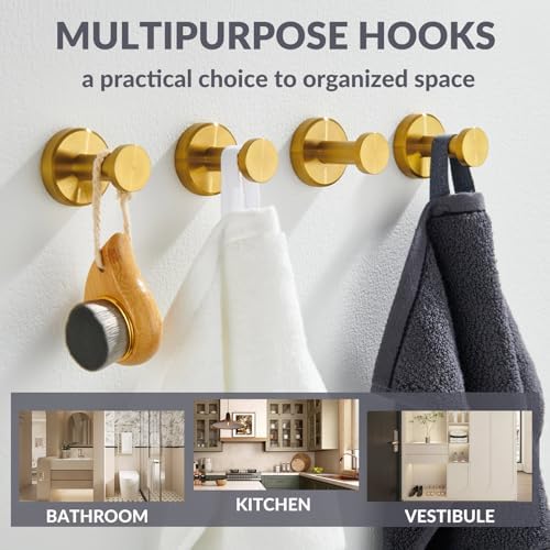 APLusee Round Robe Towel Hook 4Pack 304 Stainless Steel Brushed Gold 15inch