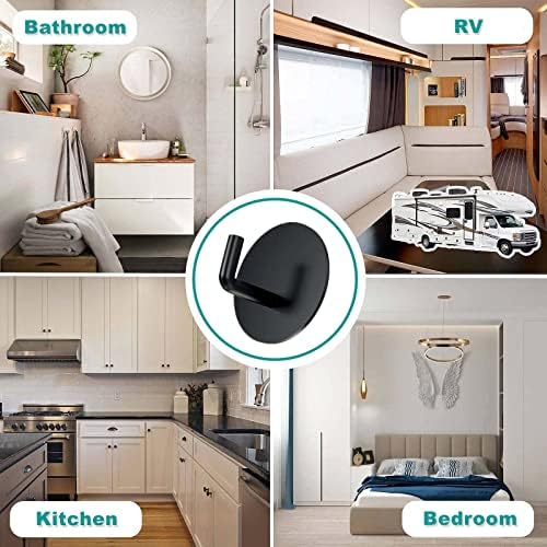 Durable 304 Stainless Steel Black Adhesive Towel Hooks for Bathroom More