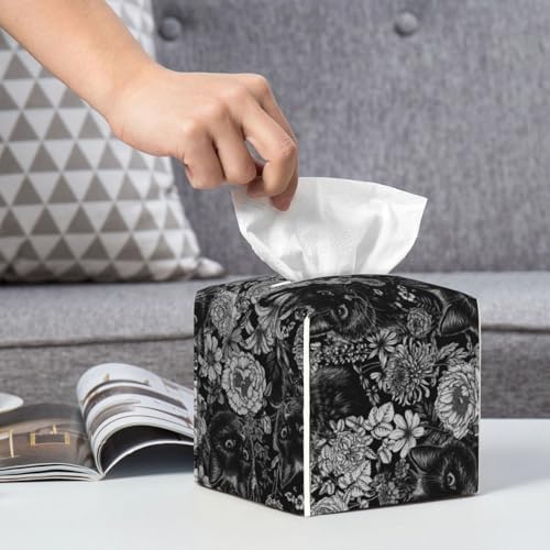 Luwuqiwu Black Cats in a Garden Print Leather Tissue Box Holder