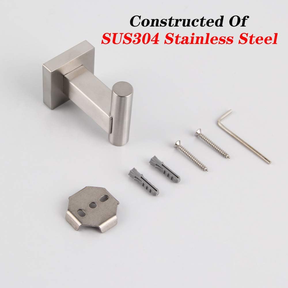 Sturdy 304 Steel Bathroom Coat Hook Single TowelRobe Clothes Hook for Bath Kitchen Garage with Matt Black Finish