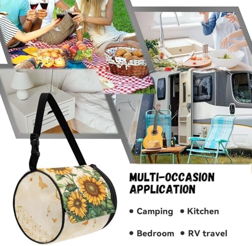 ZDCUSTOM Music Sunflower Round Paper Towel Storage Bag - Durable Compact