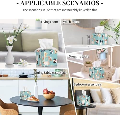 Luwuqiwu Colorful Dog Print Leather Tissue Box Holder 52x52x52inch Square Storage Box for Bathroom Kitchen Home Car