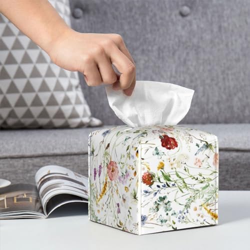 Luwuqiwu Wildflower Watercolor Leather Tissue Box Holder