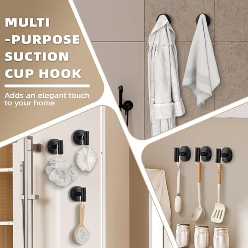 Heavy Duty Suction Cup Shower Hooks for Bathroom - Matte Black 4-Pack with Easy Installation