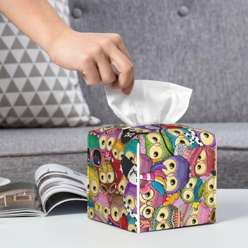 Stylish Cartoon Owl Print Leather Tissue Box Holder