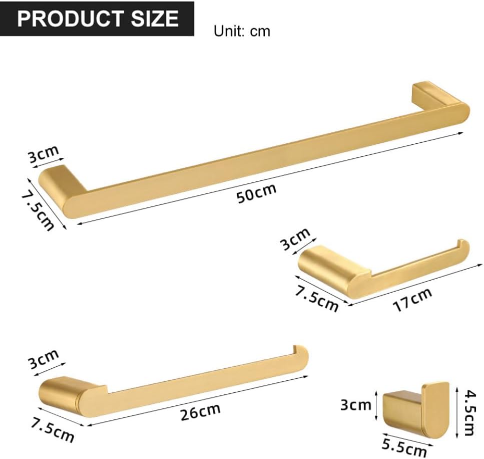 IsolaY Brushed Gold Bathroom Accessories Sets 4-Piece Wall-Mounted Towel Bar Set