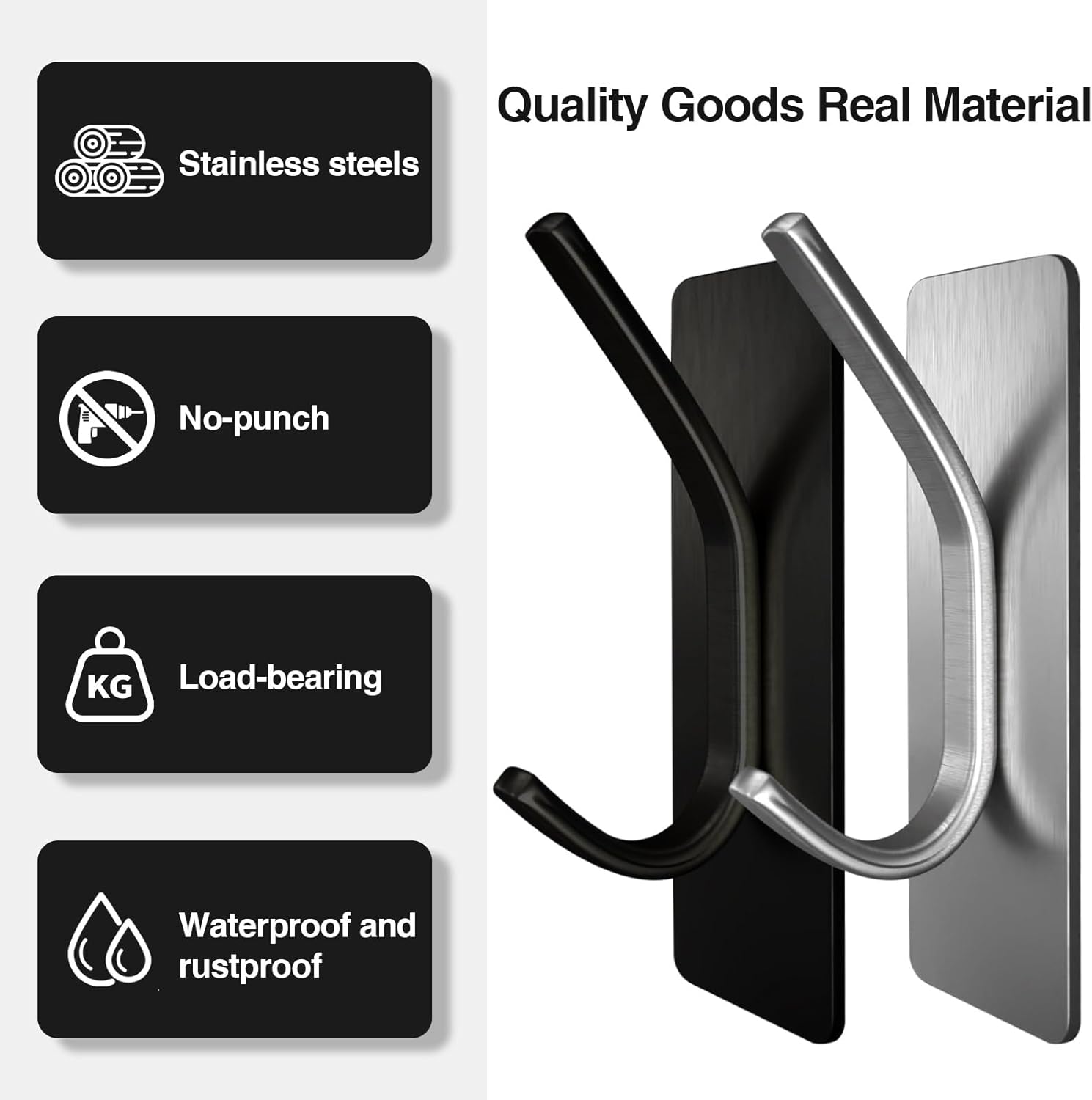 8PCS Berkwood Self-Adhesive Stainless Steel Towel Hook Wall-Mounted Berkshire White 5LB Capacity