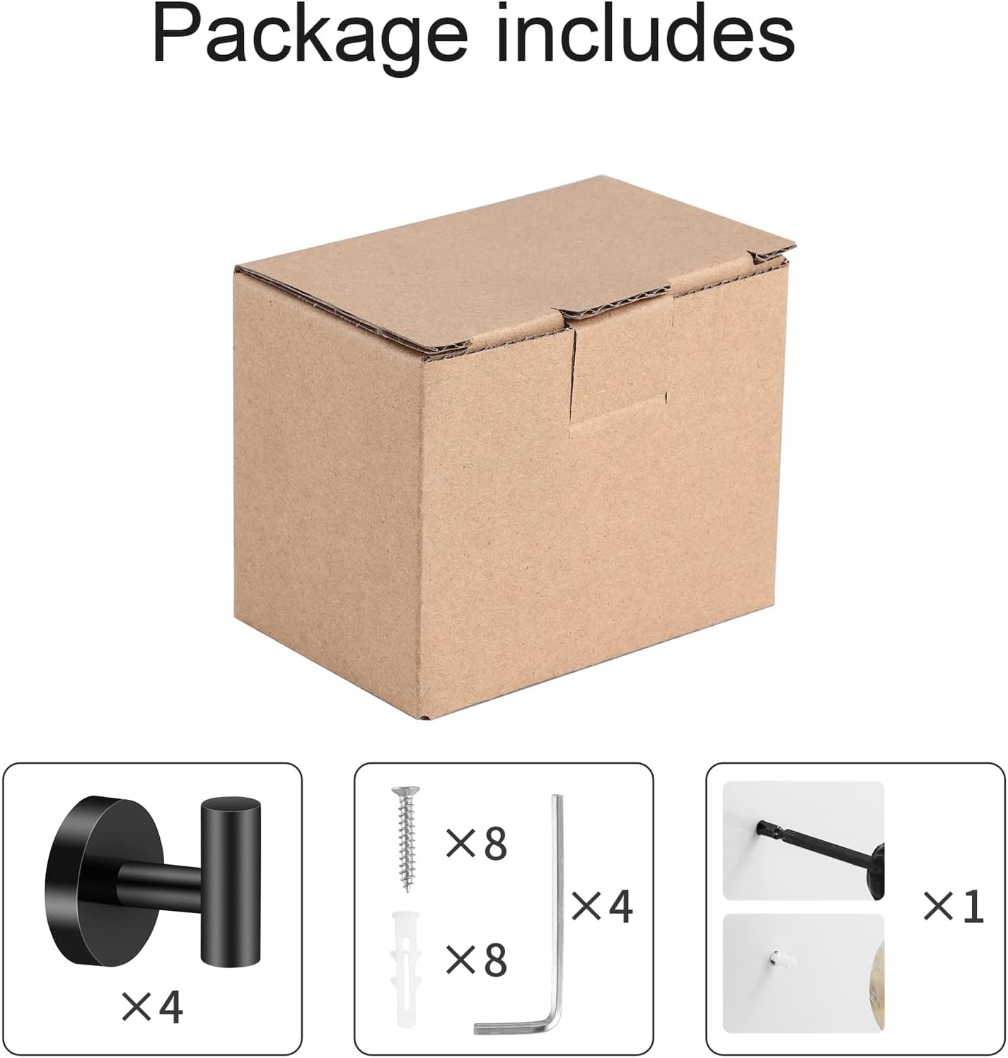 Hinmood 4-Piece Wall-Mounted Robe Towel Hooks Matte Black High-Quality Stainless Steel