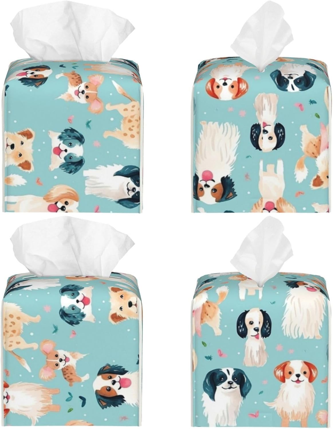 Luwuqiwu Colorful Dog Print Leather Tissue Box Holder 52x52x52inch Square Storage Box for Bathroom Kitchen Home Car