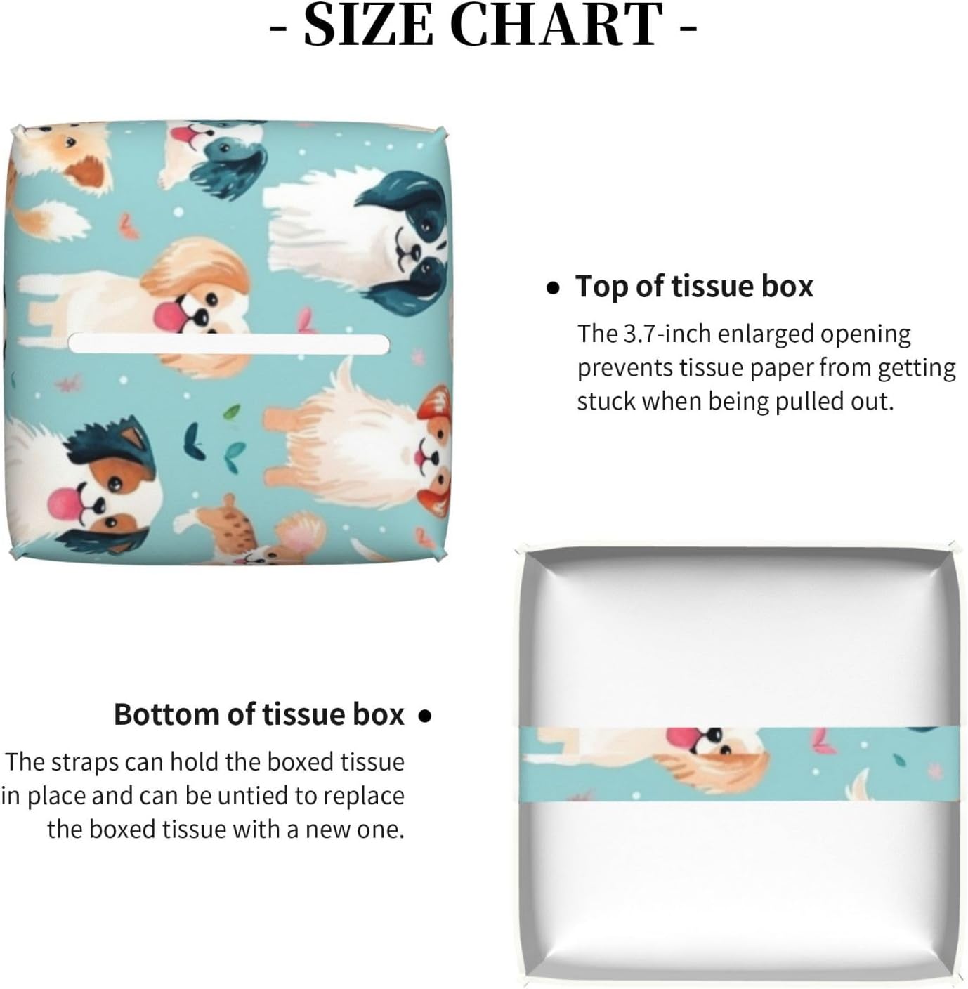Luwuqiwu Colorful Dog Print Leather Tissue Box Holder 52x52x52inch Square Storage Box for Bathroom Kitchen Home Car